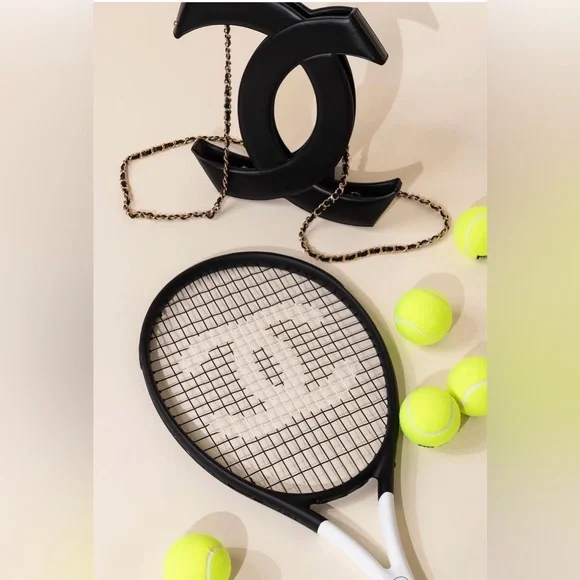 Chanel Tennis Racket with Leather Backpack Case with Gold Chain, CC Logo 23C NEW - Picture 5 of 5